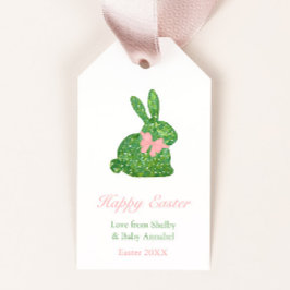 Preppy Roze En Groene Topiary Konijn Paasfeest Bru Cadeaulabel