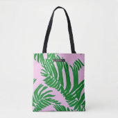 Preppy roze en groene tropische palmbladeren tote bag (Voorkant)