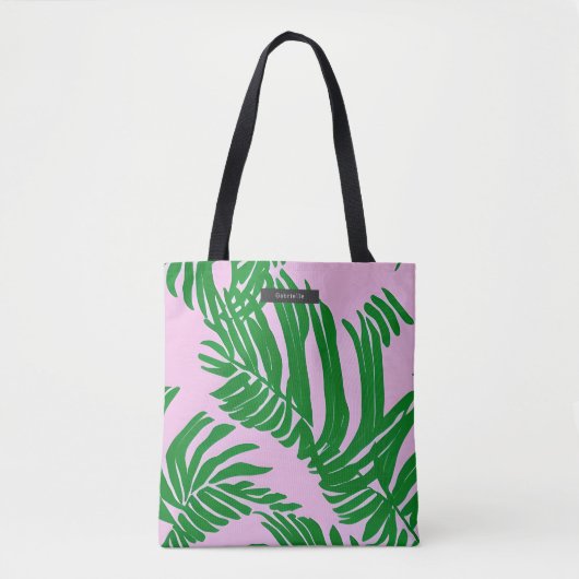 Preppy roze en groene tropische palmbladeren tote bag (Voorkant)