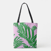 Preppy roze en groene tropische palmbladeren tote bag (Achterkant)