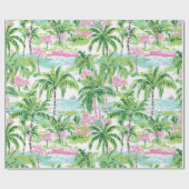 Preppy roze en groene tropische palmbomen cadeaupapier (Vlak)