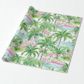 Preppy roze en groene tropische palmbomen cadeaupapier (Uitgerold)