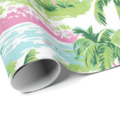 Preppy roze en groene tropische palmbomen cadeaupapier (Rol Hoek)