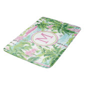 Preppy Roze en Groene Tropische Palmbomen Monogram Badmat (Gekanteld)