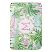 Preppy Roze en Groene Tropische Palmbomen Monogram Badmat (Voorkant Verticaal)
