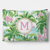 Preppy Roze en Groene Tropische Palmbomen Monogram Etui (Voorkant)
