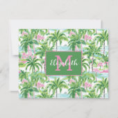 Preppy Roze en Groene Tropische Palmbomen Monogram Notitiekaartje (Voorkant)