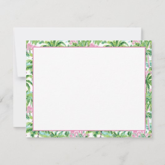 Preppy Roze en Groene Tropische Palmbomen Monogram Notitiekaartje (Achterkant)