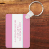 Preppy Roze en Groene Tropische Palmbomen Monogram Sleutelhanger (Achterkant)