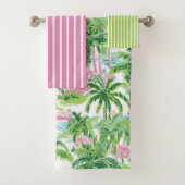 Preppy roze en groene tropische palmboom bad handdoek (Insitu)