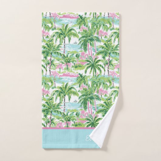 Preppy roze en groene tropische palmboom bad handdoek (Handdoek)