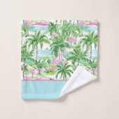 Preppy roze en groene tropische palmboom bad handdoek (Wasdoekje)