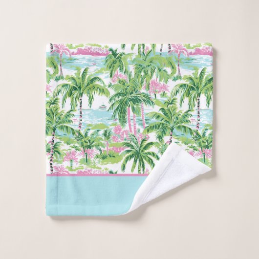 Preppy roze en groene tropische palmboom bad handdoek (Wasdoekje)