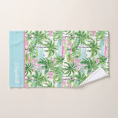 Preppy roze en groene tropische palmboom bad handdoek (Handdoek)