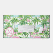 Preppy Roze en Groene Tropische Palmboom Monogram Bureaumat (Keyboard & Muis)