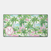 Preppy Roze en Groene Tropische Palmboom Monogram Bureaumat (Voorkant)