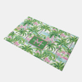 Preppy Roze en Groene Tropische Palmboom Monogram Deurmat (Schuin)