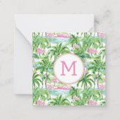 Preppy Roze en Groene Tropische Palmboom Monogram Notitiekaartje (Voorkant)