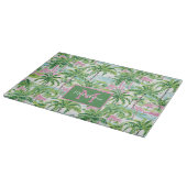 Preppy Roze en Groene Tropische Palmboom Monogram Snijplank (Hoek)