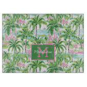 Preppy Roze en Groene Tropische Palmboom Monogram Snijplank (Voorkant)