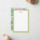 Preppy roze en groene tropische palmboom notitiekaartje (Voorkant / Achterkant in situ)