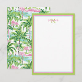 Preppy roze en groene tropische palmboom notitiekaartje