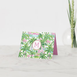 Preppy roze en groene tropische palmboom notitiekaartje
