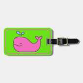 Preppy roze en groene walvis gepersonaliseerd bagagelabel (Voorkant horizontaal)