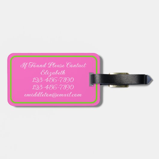 Preppy roze en groene walvis gepersonaliseerd bagagelabel (Achterkant horizontaal)