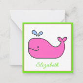 Preppy roze en groene walvis gepersonaliseerd notitiekaartje (Voorkant)