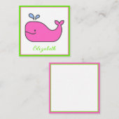Preppy roze en groene walvis gepersonaliseerd notitiekaartje (Voorkant / Achterkant)