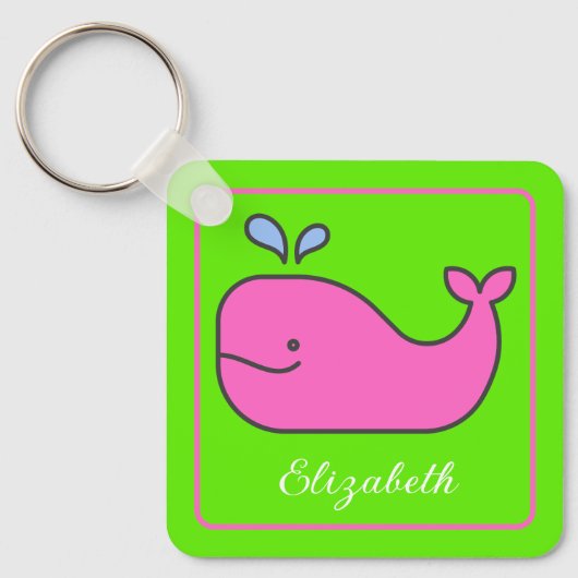 Preppy roze en groene walvis gepersonaliseerd sleutelhanger (Voorkant)