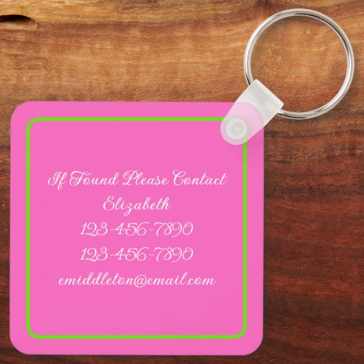 Preppy roze en groene walvis gepersonaliseerd sleutelhanger (Achterkant)