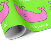 Preppy roze en groene walvissen gepersonaliseerd cadeaupapier (Rol Hoek)