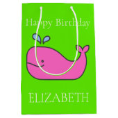 Preppy roze en groene walvissen gepersonaliseerd medium cadeauzakje (Voorkant)