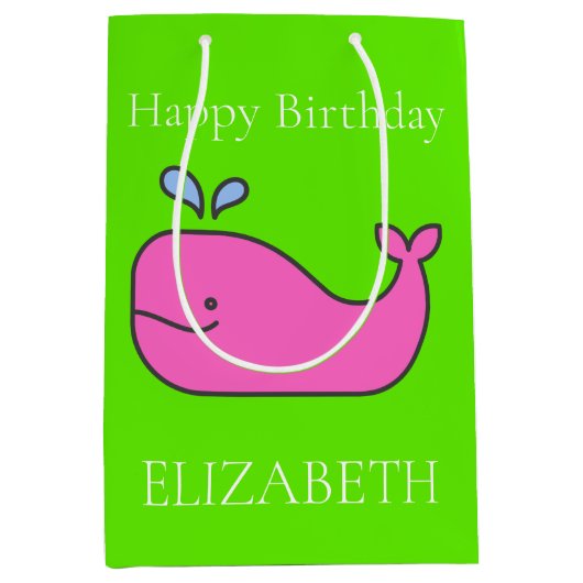 Preppy roze en groene walvissen gepersonaliseerd medium cadeauzakje (Voorkant)