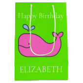 Preppy roze en groene walvissen gepersonaliseerd medium cadeauzakje (Achterkant)