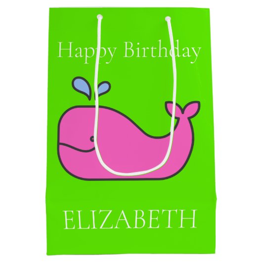 Preppy roze en groene walvissen gepersonaliseerd medium cadeauzakje (Achterkant)