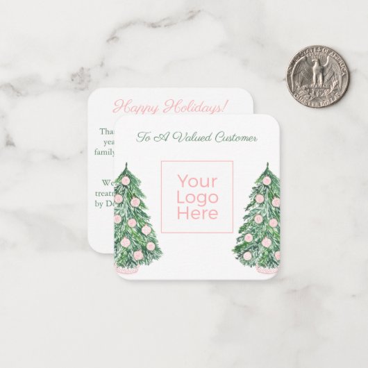 Preppy roze en groene zakelijke Logo Prettige fees Notitiekaartje (Voorkant / Achterkant in situ)