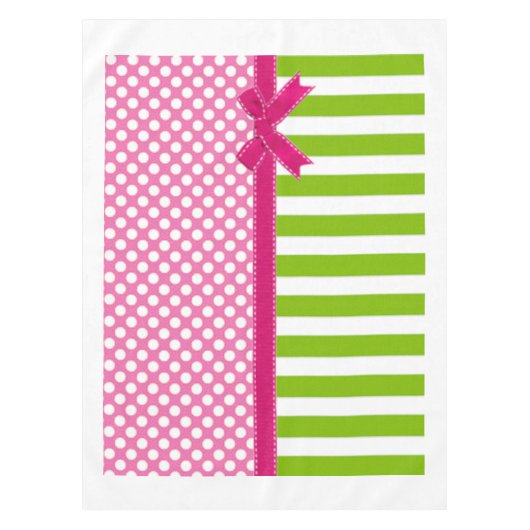 Preppy Roze en Lime Green Striped Tafelkleed (Voorkant)
