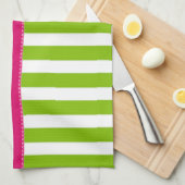 Preppy Roze en Lime Green Striped Theedoek (Quarter Fold)