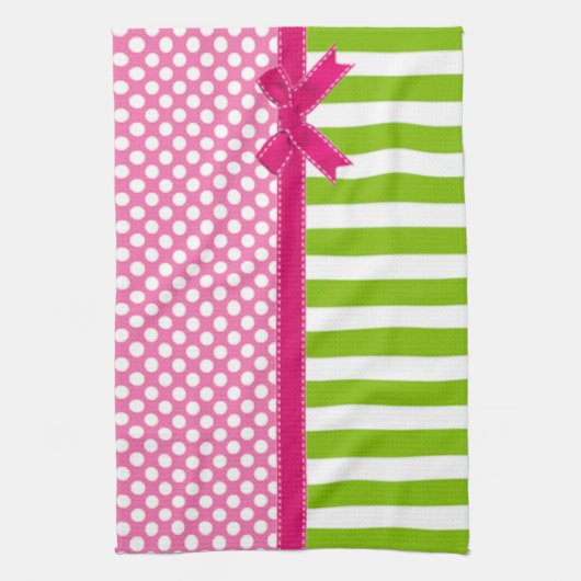 Preppy Roze en Lime Green Striped Theedoek (Verticaal)