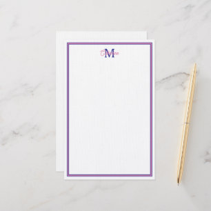 Preppy Roze en Marineblauw Eenvoudig Monogram Briefpapier