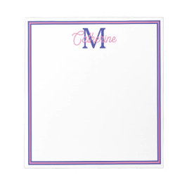 Preppy Roze en Marineblauw Eenvoudig Monogram Notitieblok