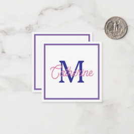Preppy Roze en Marineblauw Eenvoudig Monogram Notitiekaartje