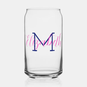 Preppy Roze en Marineblauw Monogram Blikvorm Glas