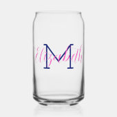 Preppy roze en marineblauwe monogram blikvorm glas (Voorkant)
