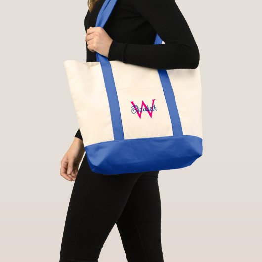 Preppy Roze en Marineblauwe Monogram Tote Bag (Voorkant (product))