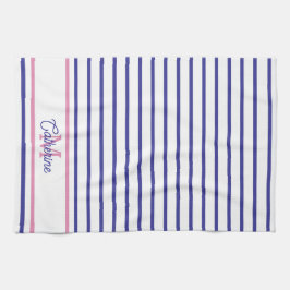 Preppy Roze en Marineblauwe Streep Eenvoudige Mono Theedoek