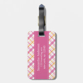 Preppy roze en Oranje speldenpatroon Bagagelabel (Achterkant verticaal)